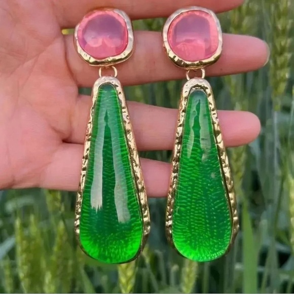 Anthropologie Jewelry - Selena Gomez Gold Pink Green Gold Earrings